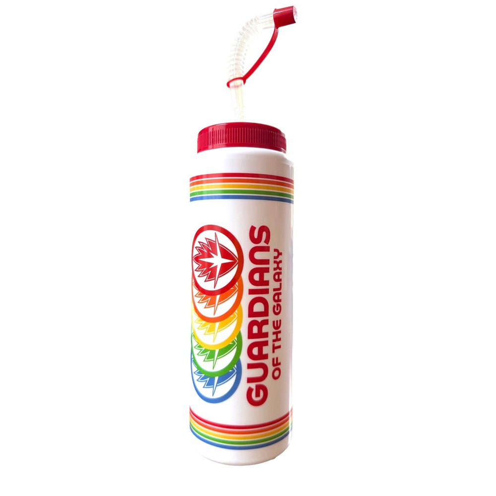 Marvel Guardians of the Galaxy Water Bottle‎ White Red Rainbow Retro Straw Lid